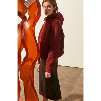 Vince Acogedora Sudadera con Capucha Pullover Pequeña Roja Granate Imitación Sherpa Peluche Recortada Sudadera Foto 1 de 4