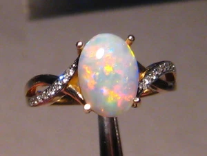Opal & Diamant Ring 14k Gelbgold - Free Re Size - Bild 1 von 13