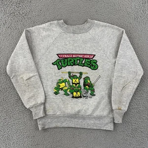 Vintage Teenage Mutant Ninja Turtles Sweatshirt Boy Medium Gray 80s Cartoon TMNT - Picture 1 of 10