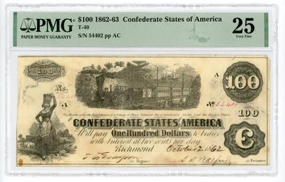 1862 T-40 $100 The Confederate States of America Note w/ TRAIN - PMG VF 25 - Image 1 of 2