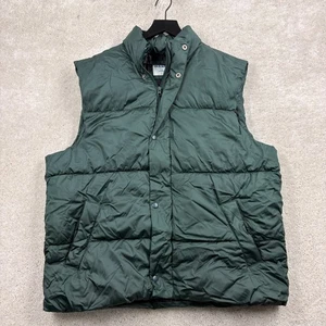 Old Navy Puffer Vest Mens Size Large Green Retro Full Zip Snap Pockets Quilted - Picture 1 of 10