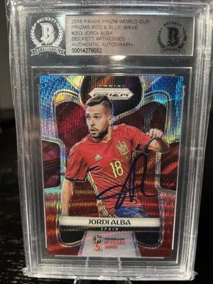 2018 PANINI WORLD CUP PRIZMS RED & BLUE WAVE JORDI ALBA AUTH AUTOGRAPH SPAIN - Image 1 of 4