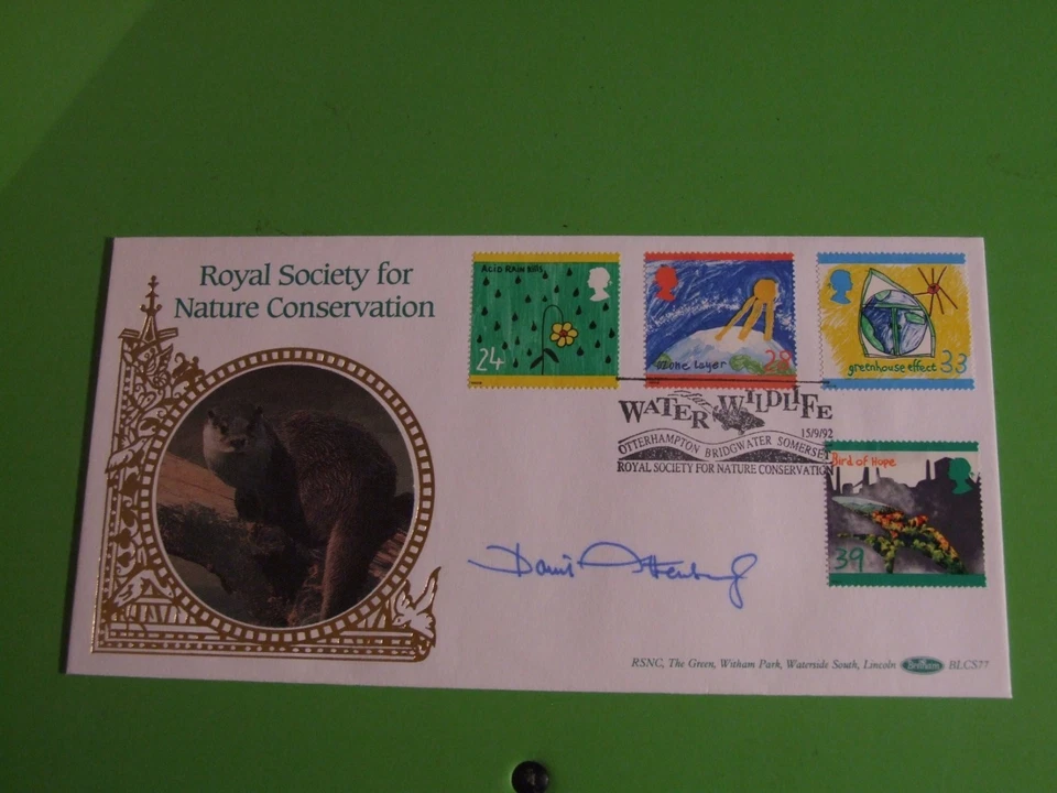 BENHAM SILK COVER FDC NATURE CONSERVATION 1992 , HAND SIGNED DAVID ATTENBOROUGH - Image 1 of 1