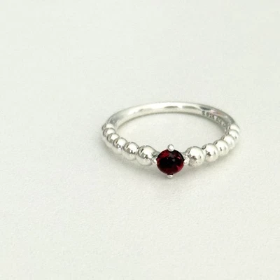 Pandora 925 Sterling Silver Red Pink Stone Beaded Ring Size 6 - Image 1 of 4