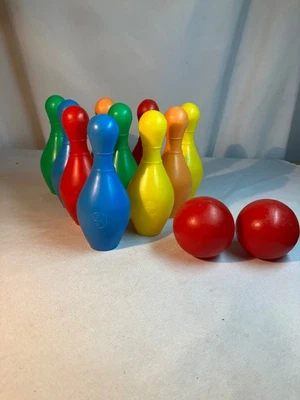 Vintage Transogram  Ten Pin Bowling Game Color Pins & Balls Plastic Complete - Image 1 of 4
