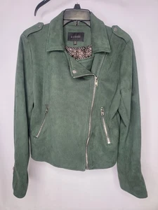 Giacca Moto Blu Pepper Donna Grande Ecopelle Scamosciata Verde Zip Tasche Foderata - Foto 1 di 9