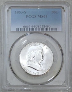 1953 S Franklin Half Dollar PCGS MS64 Frosty White Just Graded New Holder #C101G - Picture 1 of 4