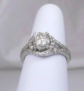 1.21 CT Total Weight Genuine Round Brilliant Cut Diamond Ring - 14 KT White Gold - Picture 1 of 10