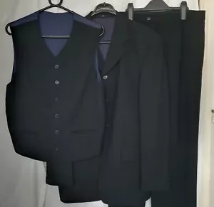 Men's 3-Piece Suit - Ciro Citterio - Dark Blue Ribbed Wool Mix - C40R W31 L31 - Picture 1 of 15