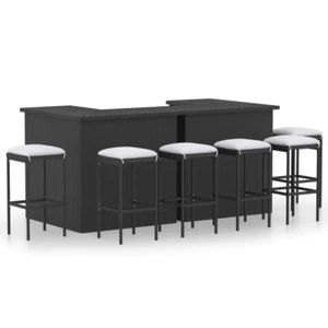 NNEVL 8 Piece Garden Bar Set with Cushions Poly Rattan Black - Picture 1 of 11