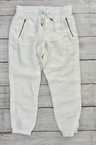 ATHLETA CABO LINEN JOGGER Womens Sz 10 White Drawstring Zipper Pocket Pants EXC - Picture 1 of 5