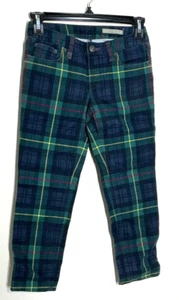 Girls Sz 8. Ralph Lauren Plaid Skinny Cropped Jeans Navy Green Stretch - Picture 1 of 6