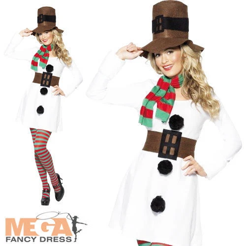 Miss Snowman Ladies Christmas Fancy Dress Festive Xmas Novelty Holiday Costume - Image 1 of 1