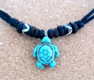 TURTLE NECKLACE CHARM PENDANT BLUE STONE CORD CHOKER SURFER GIRL BOY Women Men - Picture 1 of 4