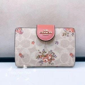 NWT Coach Medium Corner Zip Wallet In Signature Canvas With Floral Print CAO99 - Picture 1 of 8