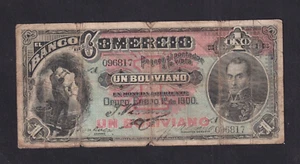 Bolivia 1 Boliviano 1900 P-S131  Banco del Comercio  G+ - Picture 1 of 2