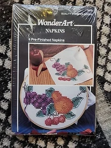 NOS WonderArt Cross Stitch Stamped Kit 9076 Fruit 4ct Napkins 13"x13" NIP - Picture 1 of 4