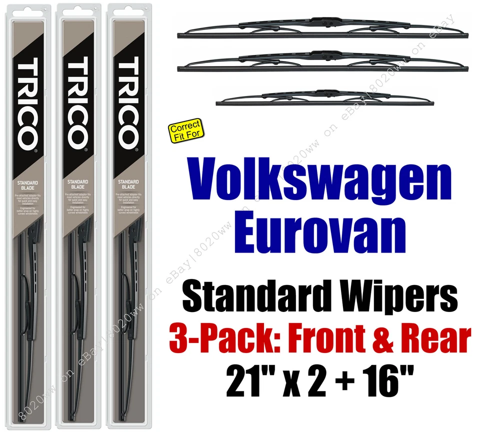 Wiper Blades 3pk Front Rear Standard 1995-2003 Volkswagen EuroVan 30210x2/160 - Image 1 of 1