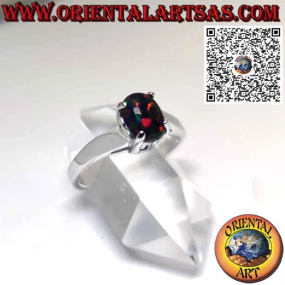 Anello in Argento 925‰ con opale di fuoco ovale incastonato a 4 griffe - Immagine 1 di 4