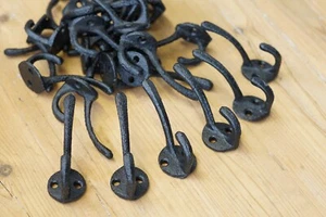 25 COAT HOOKS HAT KEY POTS PANS DOG LEASH STORAGE BULK WHOLESALE BLACK CAST IRON - Picture 1 of 6