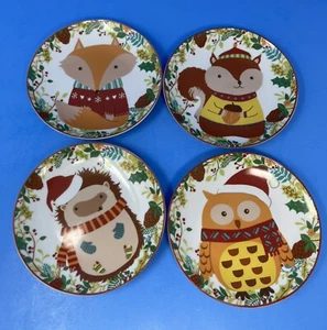 222 Fifth Christmas Friends Set of 4 Appetizer Plates Woodland Animals 6.25" - Picture 1 of 8