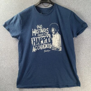 Bob Ross Shirt Mens XL Blue White Graphic No Mistakes Just happy Accidents Text - Picture 1 of 13