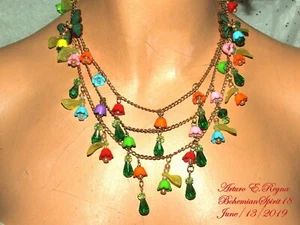 Arturo E.Reyna Buttercup CHARMS Czech Glass beads HANDCRAFTED Bib Necklace - Picture 1 of 4