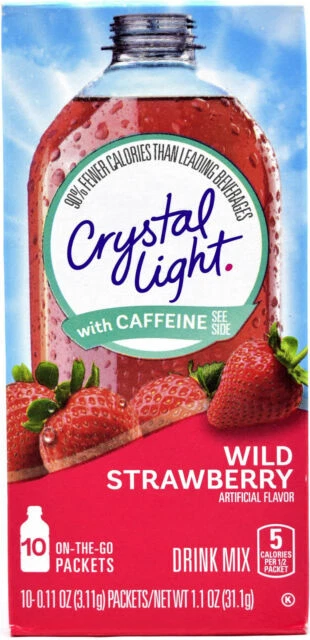Crystal Light On The Go Drink Mix with Caffeine - Wild Strawberry, Pack of 10 Packets