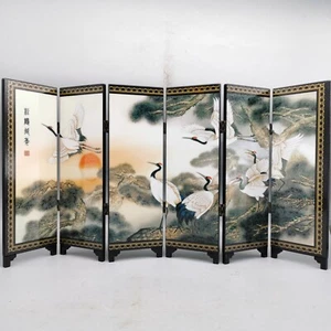 Noble table decor Lacquer Folding Screen Paint pine tree crane Longevity - Picture 1 of 8