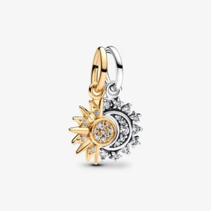 PANDORA Two Tone Divisible Sun and Moon Charm Silver Pandora Moments 763585C01 - Picture 1 of 6