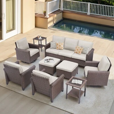 Juegos de muebles de patio de 9 piezas sofá seccional de exterior sofá de mimbre de ratán con mesa Foto 1 de 4