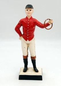 Vintage Reiter rot Gusseisen Pferd Jockey ~ Originallack ~ Statue 13,5" - Bild 1 von 9