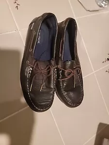 Nautica Boys Brown Leather Round Toe Lace Up Low Top Casual Boat Shoes Size 5 - Picture 1 of 7