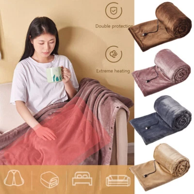 USB Electric Heated Warm Mattress Shawl Throw Over Blanket Fleece Washable UK - Image 1 of 4