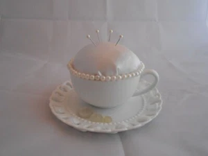 Cup and Saucer Pincushion, Handmade, Shabby Chic, Vintage Style, Sewing, Pins - Picture 1 of 7