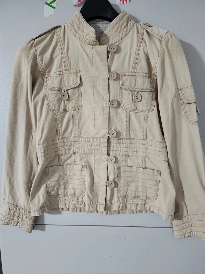 Chaqueta de tul para mujer S bombardero militar tareas de campo utilidad botón bordado espalda Foto 1 de 4