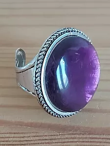 East Chunky Faux Amethyst Ring Silvertone Adjustable - Picture 1 of 8