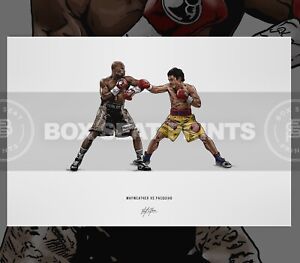 Floyd Mayweather Jr vs Manny Pacquiao Poster Boxing Illustrated Art Print