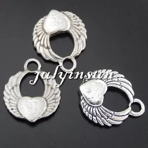 Antique Silver Tone Alloy Winged Hearts Pendants Charms Craft Findings 25x 50481 - Picture 1 of 1