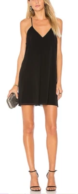 Alice + Olivia Women Size XS Fierra Y-back Silk Racerback Slip Mini Dress Black - Image 1 of 4