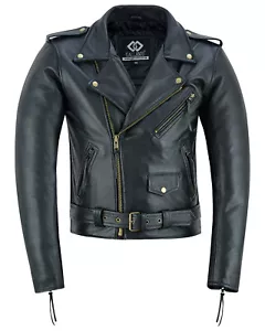 Chaqueta de Cuero de Motociclista Terminator Negra Estilo Brando para Hombre Antigua con Botones y Cremallera - Imagen 1 de 5