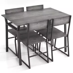 New 5-Piece Industrial Dining Set Grey Wood Table 4 Chairs Kitchen Furniture - Picture 1 of 12