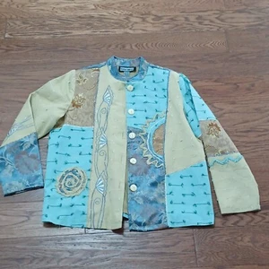Giacca Vintage Indigo Moon Patch Taglia L Ricamata Floreale Boho Arte da Indossare. PO - Foto 1 di 9