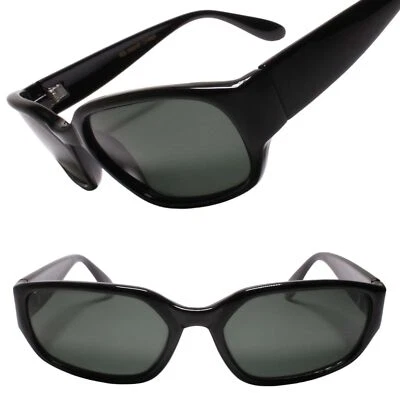 Grunge Style True Vintage Black Bold Angular Rectangle Black Sunglasses - Image 1 of 3