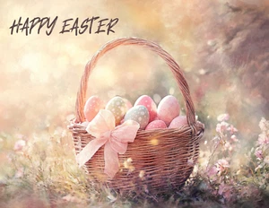 Happy Easter Postcard Dreamy Basket of Colorful Easter Eggs Graphic 5.5x4.25" - Picture 1 of 2
