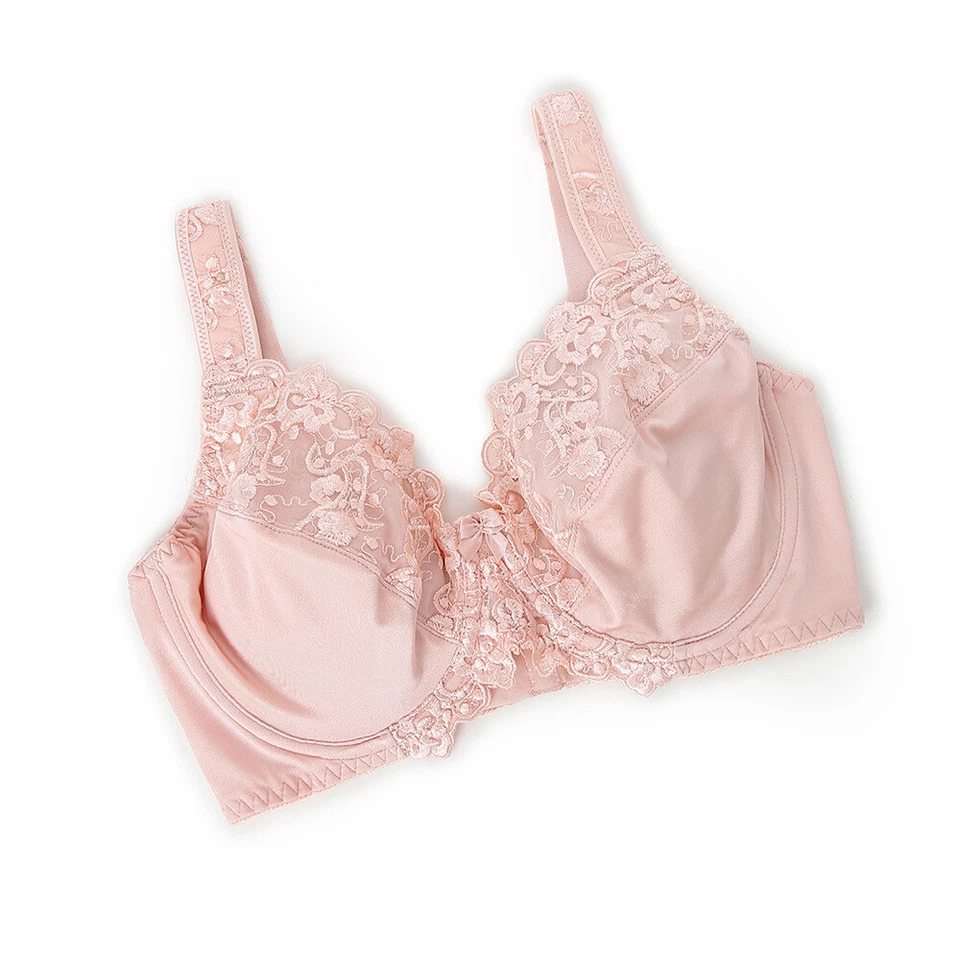 Women Embroidered Lace Full Cup Bra Underwired Firm Hold Large Bosom Plus Size - Image 1 of 4