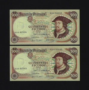 PORTUGAL set 2 x 500 Escudos 1979 P-170 UNC RUNNING NUMBERS - Picture 1 of 2