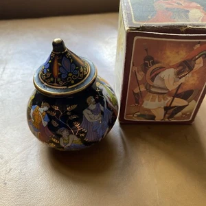 Mülleimer Vintage Bardaco Griechenland massiv Parfümtopf griechisch handbemalt Emaille - Bild 1 von 10