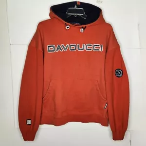 Felpa con cappuccio vintage Davoucci uomo 2XL arancione hip hop Y2K maglione manica pullover - Foto 1 di 13