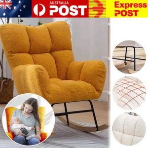 Sherpa Padded Rocking Chair with High Yellow Backrest for Nursery Bedroom AU - Picture 1 of 7